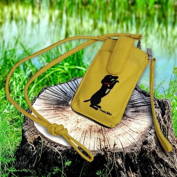 Marc Tetro Dachshund Yellow Wristlet Cross Body Phone Wallet Mini Bag - Picture 2 of 6